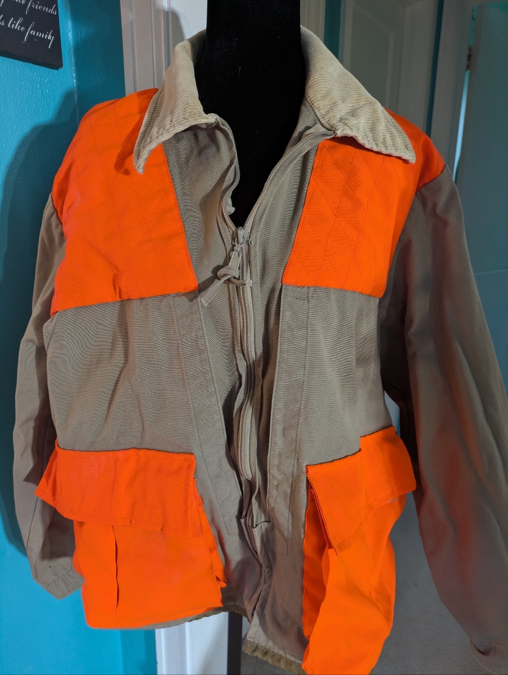 🧥 Vintage Canvas Upland Hunting Jacket - Blaze Orange/Khaki